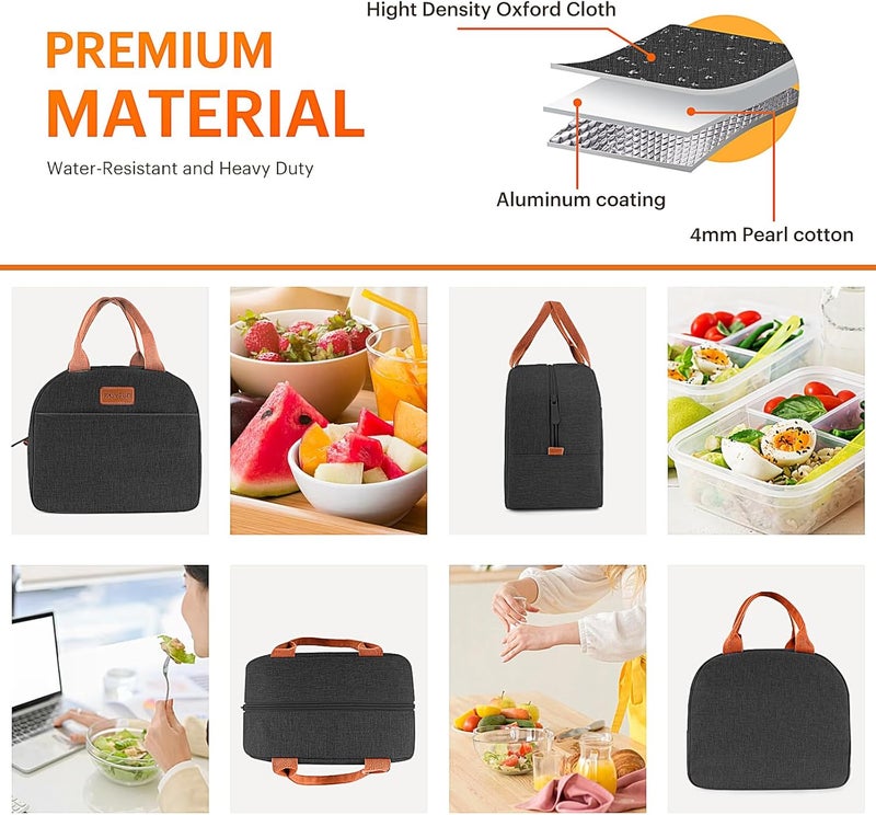 Easyfun Lunch Bag for Women & Men Adult Insulated Lunch Box, Small Leakproof Cooler Food Lunch Containers Reusable High Capacity Lunch Tote Bags for Work, Travel, Outdoor (Black) - Image 5